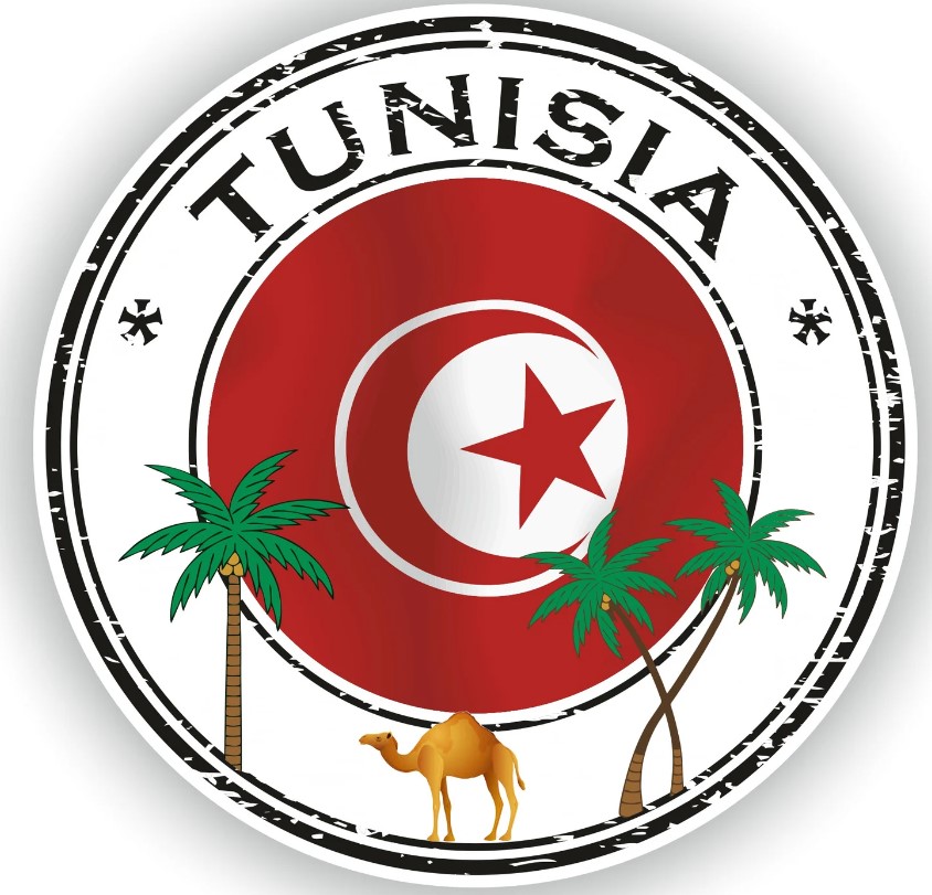 drapeau tunisie avec palmier et chameau djerbaimmobilier.com